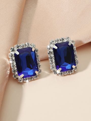 Wholesale Jewelry Blue Rectangular Zircon Copper Earrings Nihaojewelry