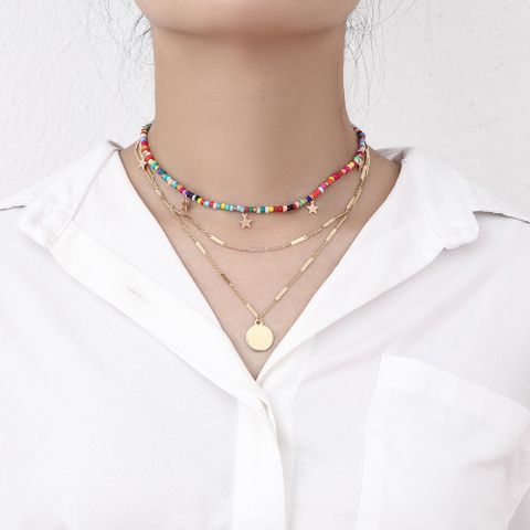 Wholesale Jewelry Retro Color Beaded Star Disc Pendant Necklace Nihaojewelry