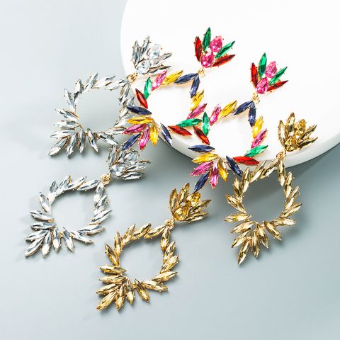 Alloy Glass Diamond Flower Long Earrings Wholesale Jewelry Nihaojewelry