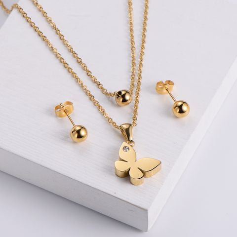 304 Stainless Steel 18K Gold Plated Korean Style Animal Artificial Rhinestones Pendant Necklace