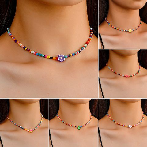 Wholesale Jewelry Bohemian Color Flower Rice Bead Necklace Nihaojewelry