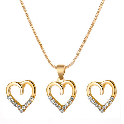 Wholesale New Diamond Heart Pendent Necklace Earrings Set Nihaojewelry
