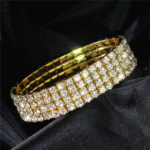 Simple Style Shiny Geometric Artificial Diamond Metal Wholesale Four-Layer Elastic Bracelet Tennis Bracelet