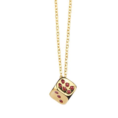 304 Stainless Steel 18K Gold Plated Hip-Hop Epoxy Dice Pendant Necklace