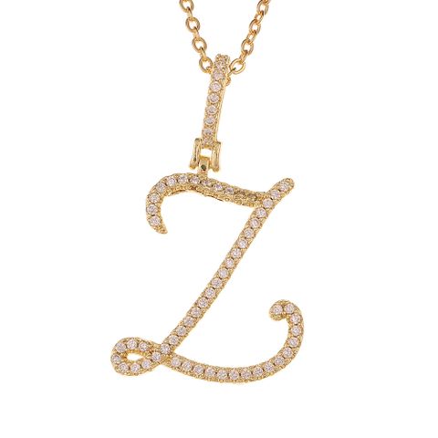 Wholesale Jewelry Zircon 26 English Letter Pendant Copper Necklace Nihaojewelry