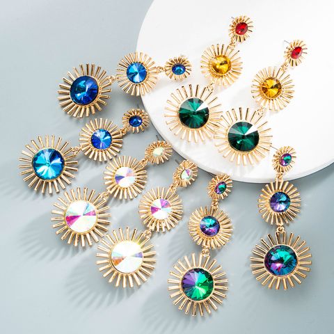 Wholesale Jewelry Retro Colorful Diamond Geometric Long Earrings Nihaojewelry