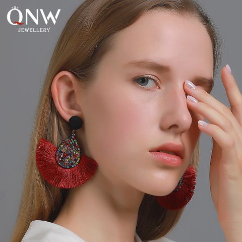 Bohemian Sector Cloth Artificial Gemstones Earrings