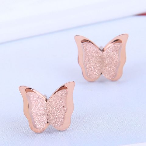 Korean Fashion Butterfly Titanium Steel Stud Earrings Wholesale Nihaojewelry