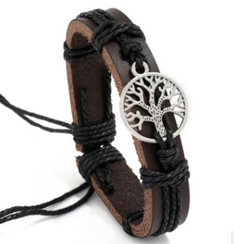 Retro Pull Handle Rope Woven Tree Of Life Leather Bracelet