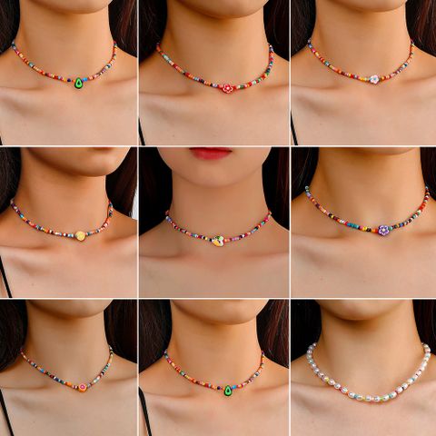 Flower Fruit Color Rice Bead Bohemian Style Short Necklace Wholesale Jewelry Nihaojewelry