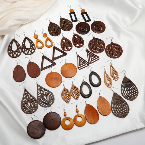 Retro Geometric Hollow Wooden Earrings Set Wholesale Nihaojewelry