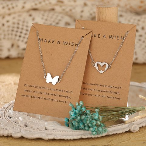 Wholesale Jewelry Hollow Butterfly Heart Necklace Bracelet 2-pieces Nihaojewelry