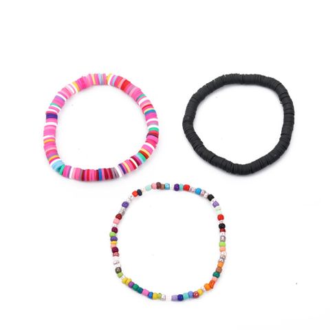 Color Beaded Soft Ceramic Bohemian Style Bracelet Three-piece Set Wholesale Jewelry Nihaojewelry
