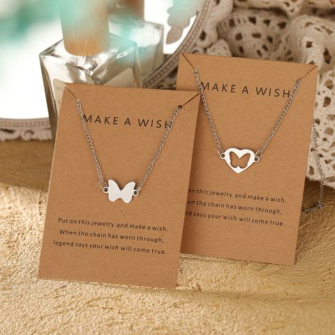 Wholesale Jewelry Hollow Butterfly Heart Necklace Bracelet 2-pieces Nihaojewelry