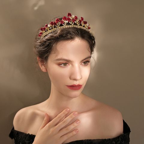 Nouveaux Bijoux De Mariage Couronne De Diamant Rose Rouge Baroque En Gros Nihaojewelry