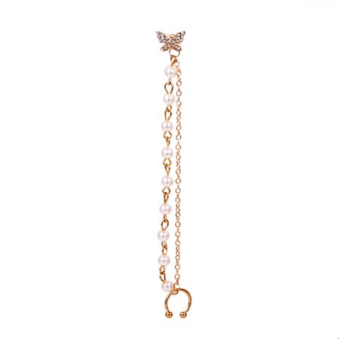 Wholesale Jewelry Butterfly Pearl Chain Long Tassel One-piece Ear Clip Single Nihaojewelry