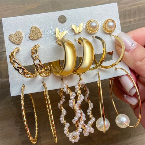 New Creative Pearl Butterfly Chain Earring Set Wholesale Nihaojewelry