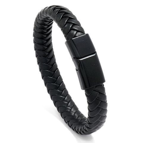 Wholesale Jewelry Solid Color Woven Magnet Buckle Leather Bracelet Nihaojewelry