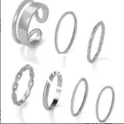 Simple Fashion Geometric Solid Color Twist Chain Seven-piece Ring Set