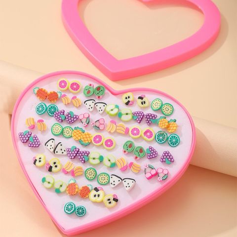 Wholesale Jewelry Heart Box Cartoon Fruit Children Stud Earring Set Nihaojewelry