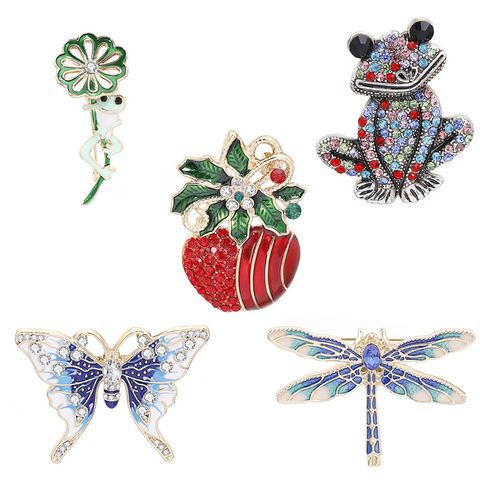 Cartoon Frog Dragonfly Butterfly  Drop Oil Diamond Brooch Wholesale Nihaojewelry