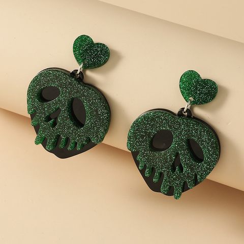 European And American Fashion Cool Creative Funny Quirky Earrings Retro Trend Heart-shaped Pendant Hollow Skull Earrings