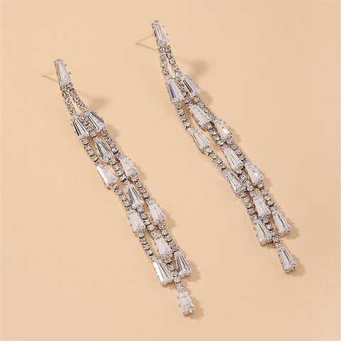Wholesale Fashion Inlaid Rhinestone Zircon Tassel Long Earrings Nihaojewelry