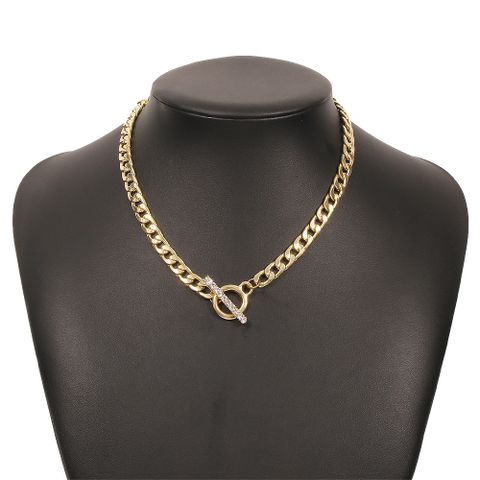 N8828 European Hip Hop Punk Necklace Ot Buckle Geometric Micro-inlaid Clavicle Chain Retro Personality Thick Chain Necklace