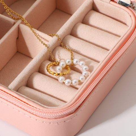Simple Stainless Steel Imitation Pearl Ring Pendant Necklace Wholesale Nihaojewelry