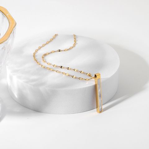 Collar Colgante Rectangular Simple De Concha Blanca De Acero Inoxidable Al Por Mayor Nihaojewelry