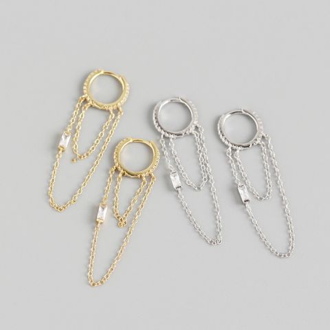 Simple S925 Sterling Silver Chain Tassel Ear Buckle Wholesale Nihaojewelry