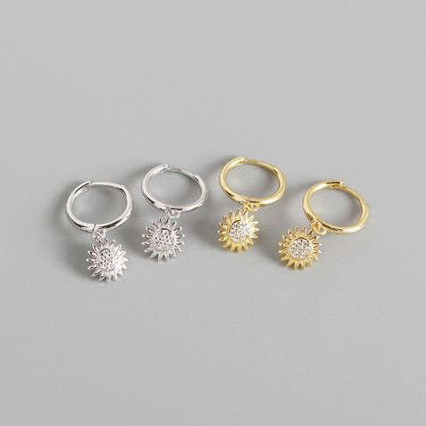 Simple S925 Sterling Silver Sunflower Diamond Earrings Wholesale Nihaojewelry
