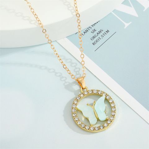 New Butterfly Hollow Diamond Round Pendent Necklace Wholesale Nihaojewelry