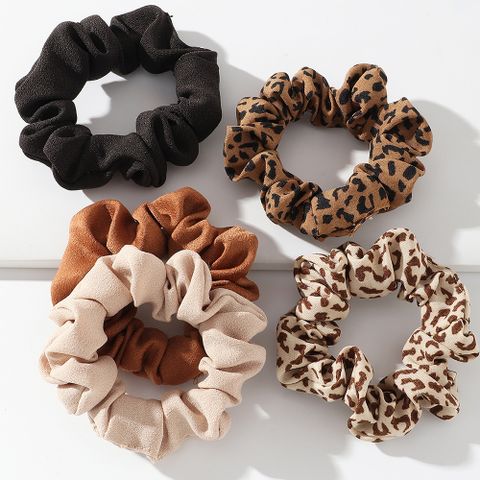 Fashion Solid Color Leopard Fabric Hair Scrunchies Set Wholesale Nihaojewelry