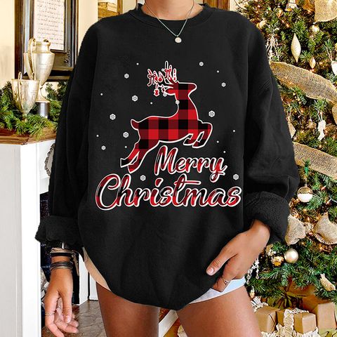 Round Neck Christmas Elk Plaid Print Long-sleeved Pullover Sweater Wholesale Nihaojewelry