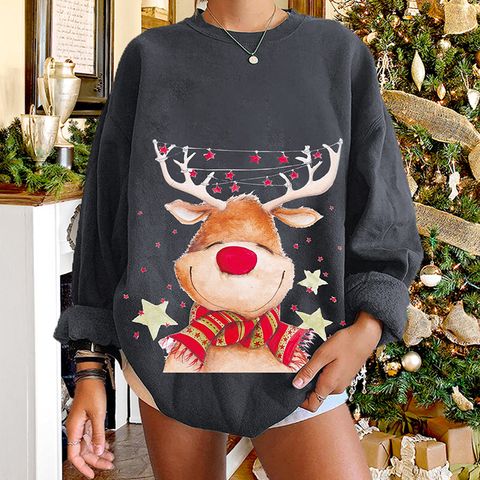 Rundhals-weihnachtskarikatur-elch-buchstabendruck-langärmeliger Pullover Großhandel Nihaojewelry