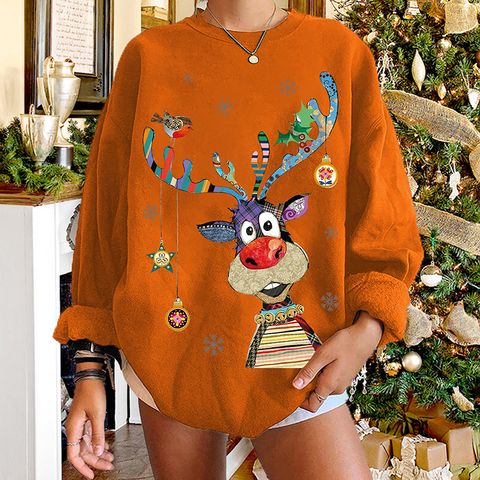 Christmas Elk Print Long-sleeved Round Neck Sweater Wholesale Nihaojewelry