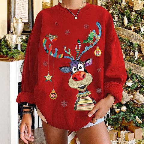 Christmas Elk Print Long-sleeved Round Neck Sweater Wholesale Nihaojewelry