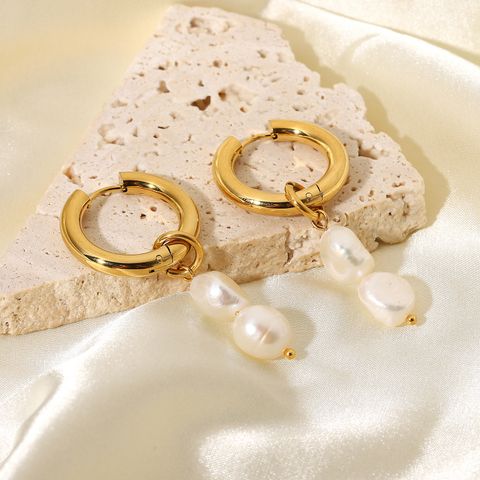 Wholesale Fashion 18k Gold-plated Double Freshwater Pearl Pendant Earrings Nihaojewelry