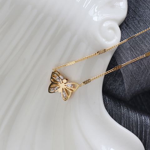 Titanium Steel 18K Gold Plated Sweet Butterfly Necklace