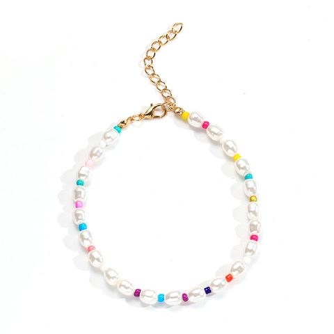Cross-border New Arrival Bohemian Baroque Pearl Bracelet European And American Personalized Colorful Beaded Anklet Beach Chain Ornament