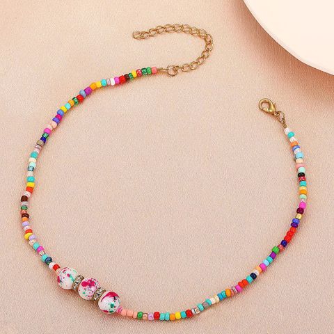 Neue Farbe Hand Gefertigte Reis Perlen Halskette Europäische Und Amerikanische Kreative Ethnische Stil Perlen Schlüsselbein Kette Zubehör Frauen