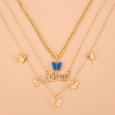 Wholesale Bohemian Multi-layer Butterfly Letters Pendant Necklace Nihaojewelry