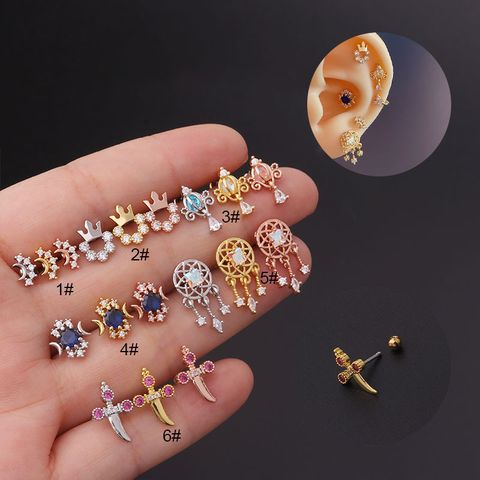 Ear Cartilage Rings & Studs Crown 316 Stainless Steel  Copper Plating