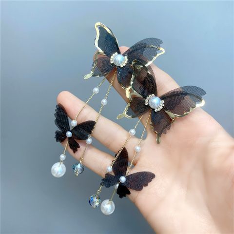 Fashion White Lace Yarn Butterfly Long Earrings Wholesale Nihaojewelry