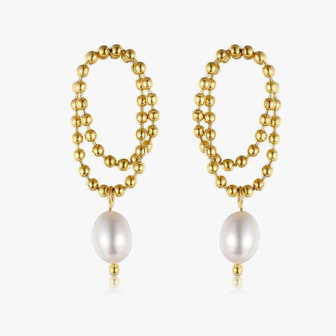 Simple Style Geometric Freshwater Pearl Titanium Steel Software Beads Chain Drop Earrings