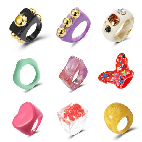 Fashion Transparent Resin Heart Butterfly Acrylic Multicolor Geometric Ring Wholesale Nihaojewelry