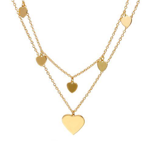 Fashion Double-layer Peach Heart Tassel Pendant Alloy Necklace Wholesale Nihaojewelry
