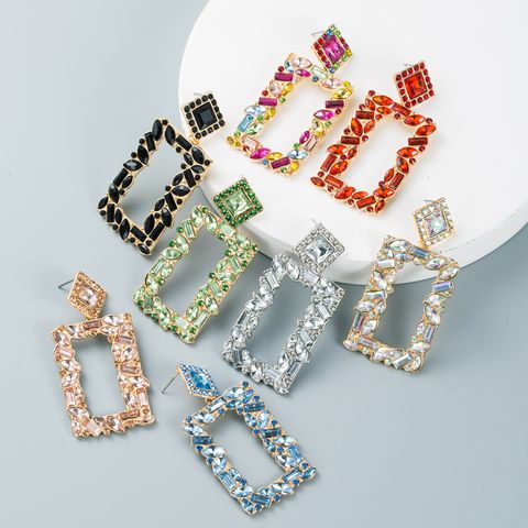Fashion Geometric Square Alloy Inlaid Color Rhinestones Earrings Wholesale Nihaojewelry