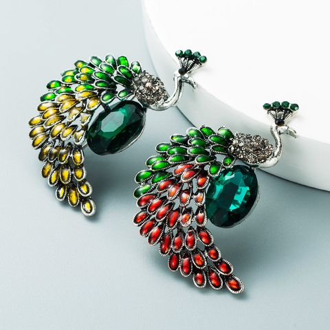 Colorful Peacock Shape Inlaid Diamond Brooch Wholesale Nihaojewelry